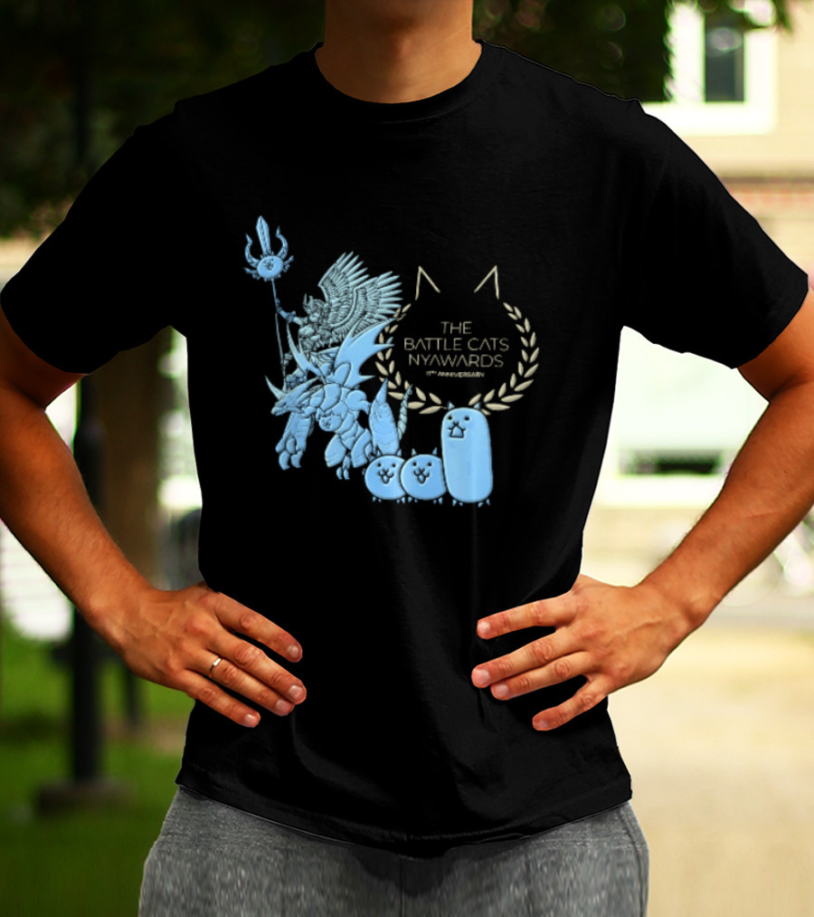 The Battle Cats Nyawards 11th Anniversary Characters Laurel Wreath Line T-Shirt
