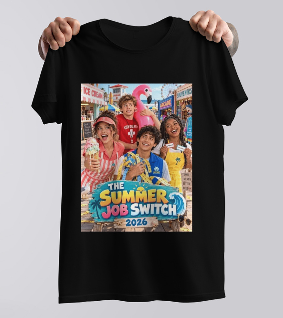 The Summer Job Switch 2026 Ice Cream Adventure Lifeguard Arcade Souvenirs Sand Friends T-Shirt