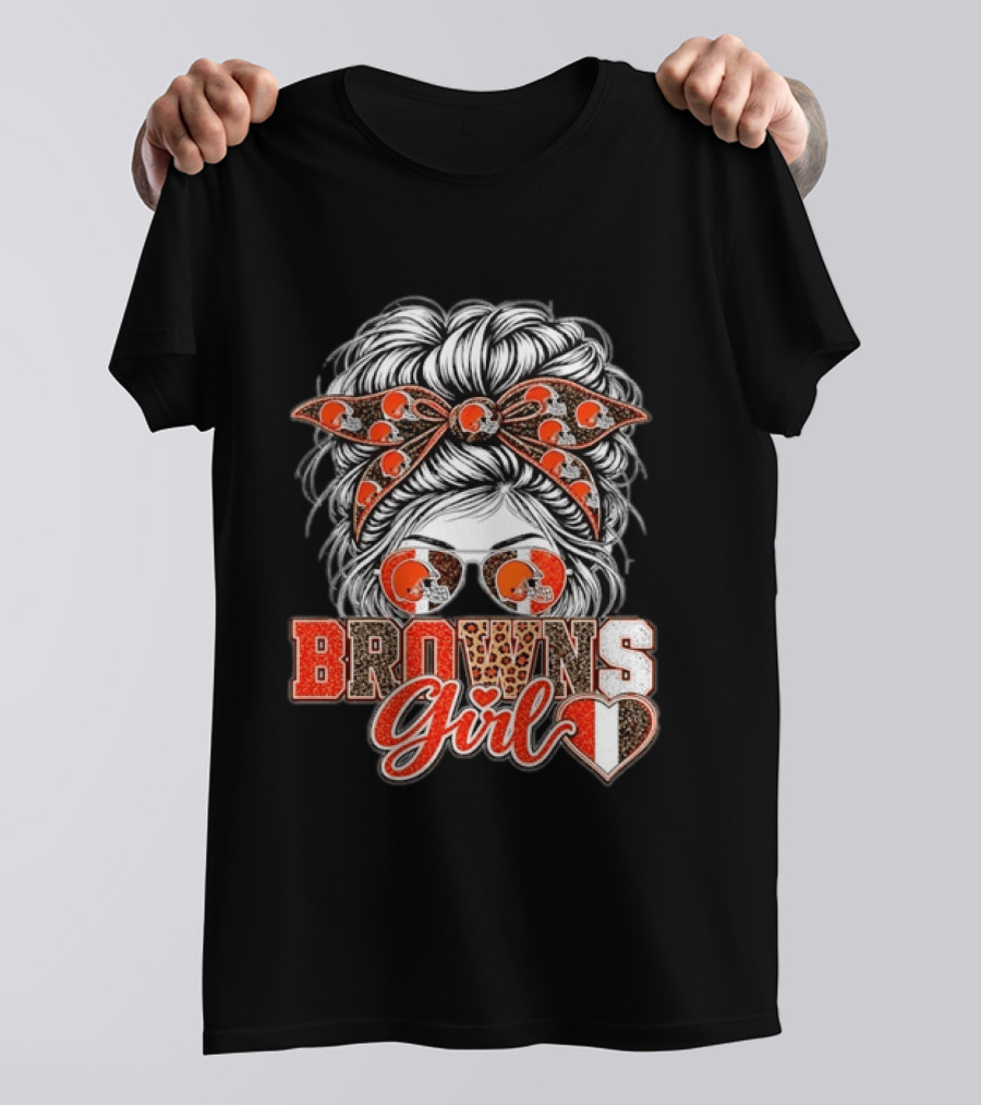 Cleveland Browns Girl Messy Bun Football T-Shirt