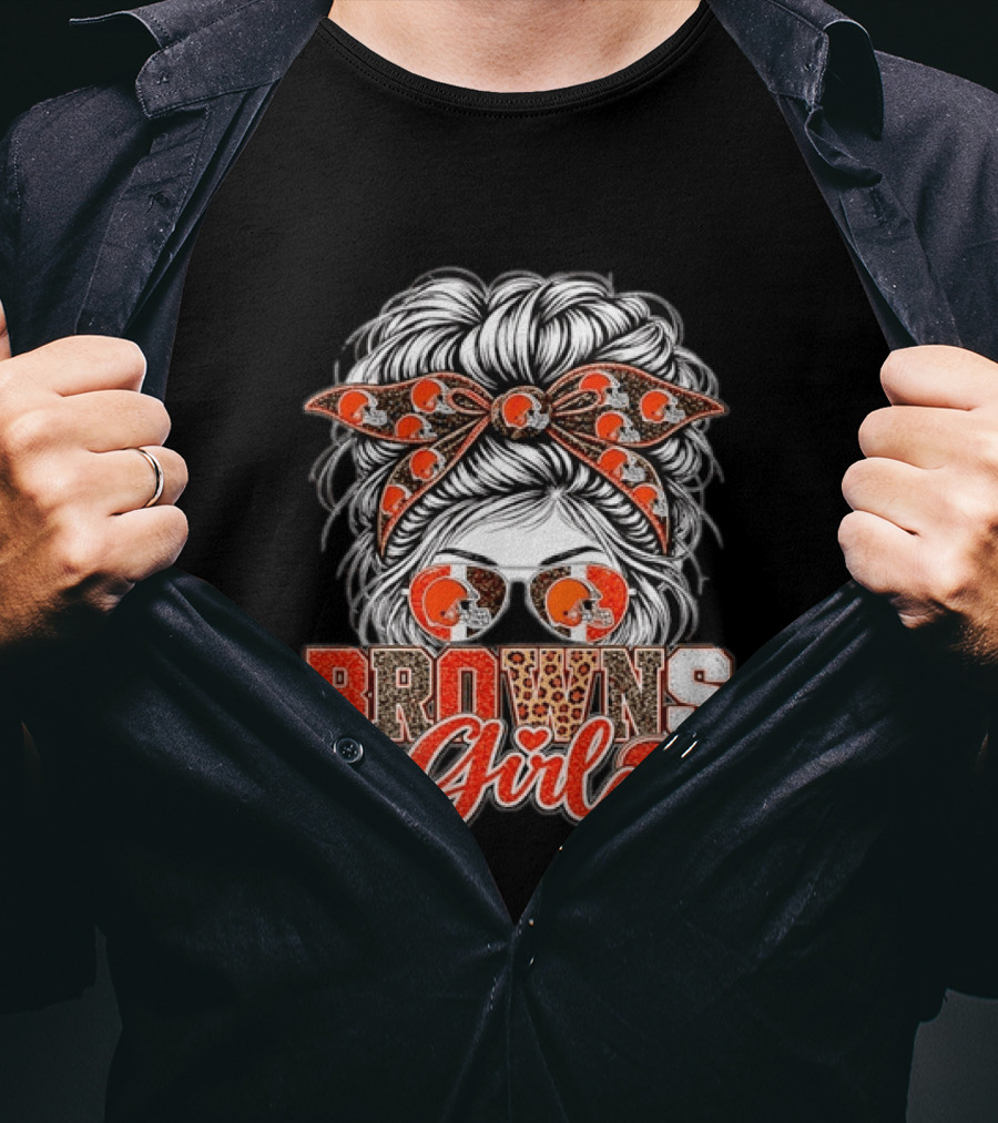 Cleveland Browns Girl Messy Bun Football T-Shirt