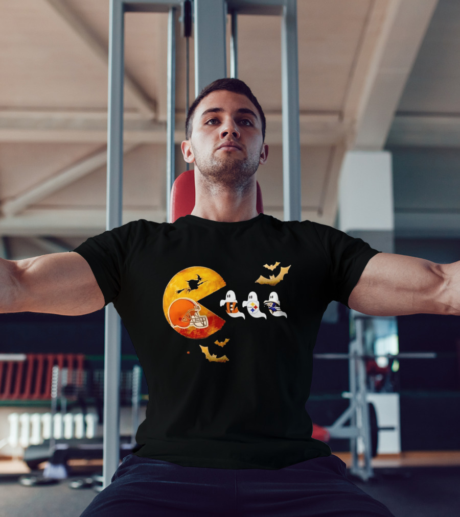 Cleveland Browns Pac Man Vs Bengals Steelers Ravens Halloween Battle T-Shirt