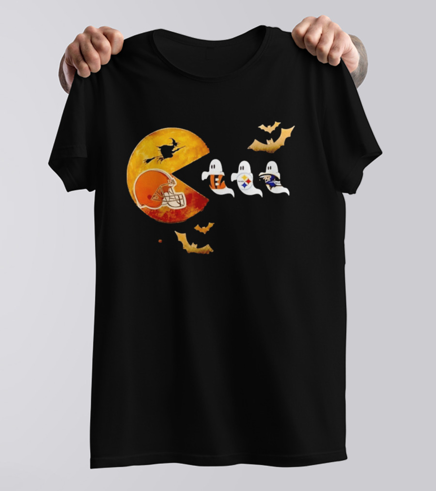 Cleveland Browns Pac Man Vs Bengals Steelers Ravens Halloween Battle T-Shirt
