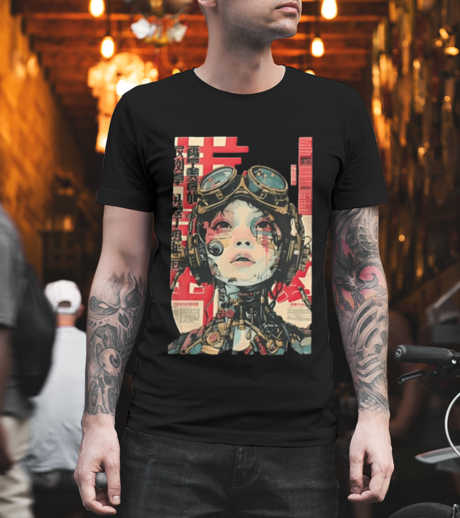 Cyberpunk Cyborg Woman With Goggles And Headphones Futuristic Aesthetic T-Shirt