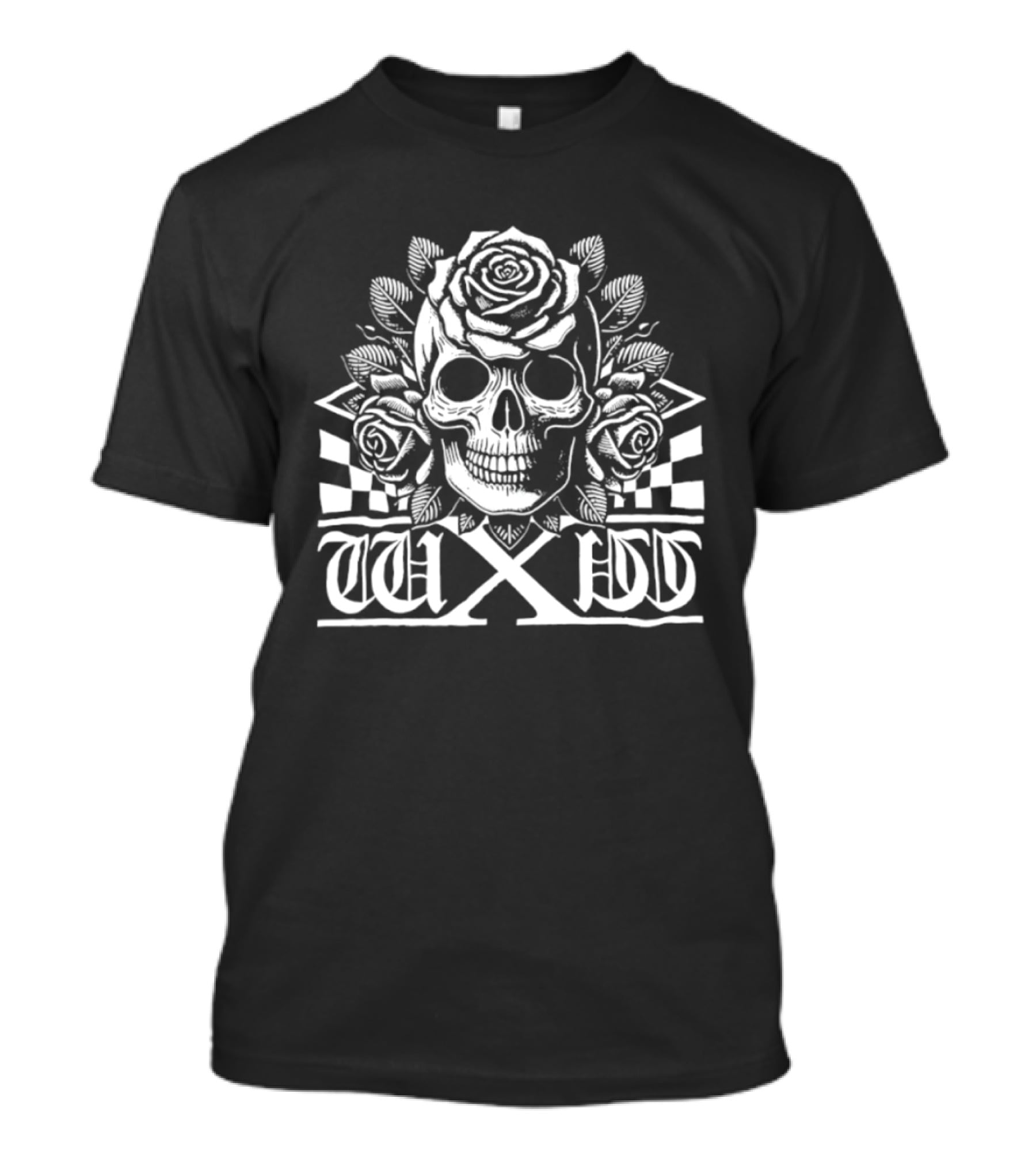 W X W Skull Roses Checkered Goth T-Shirt