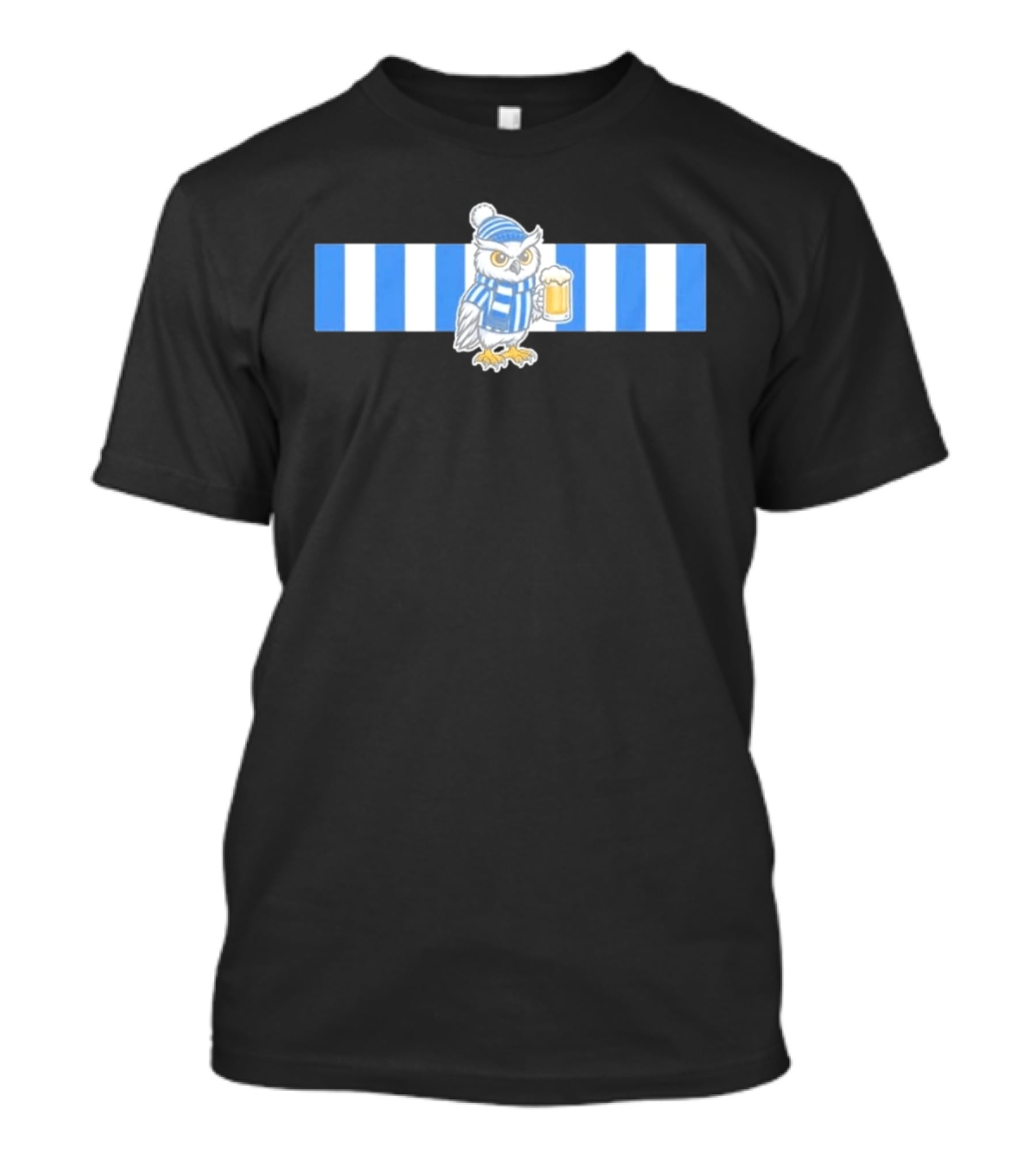 Owl In Blue And White Stripes With Beer T-Shirt