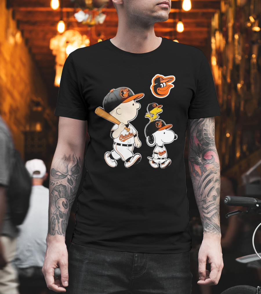 Woodstock Charlie Brown Snoopy Orioles Baseball Team T-Shirt
