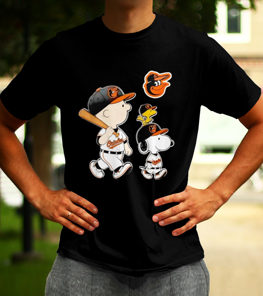 Woodstock Charlie Brown Snoopy Orioles Baseball Team T-Shirt