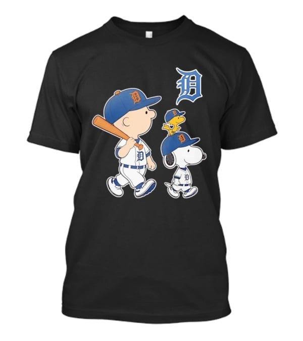Charlie Brown Snoopy Woodstock Detroit Tigers Baseball Peanuts T-Shirt