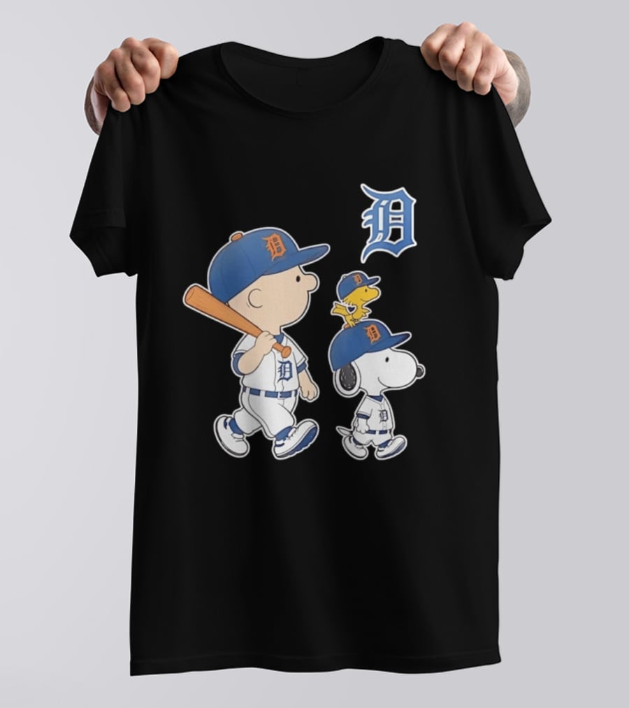 Charlie Brown Snoopy Woodstock Detroit Tigers Baseball Peanuts T-Shirt