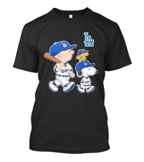 Woodstock Charlie Brown And Snoopy Los Angeles Dodgers Baseball T-Shirt