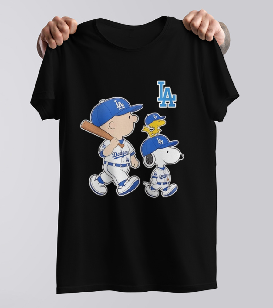 Woodstock Charlie Brown And Snoopy Los Angeles Dodgers Baseball T-Shirt