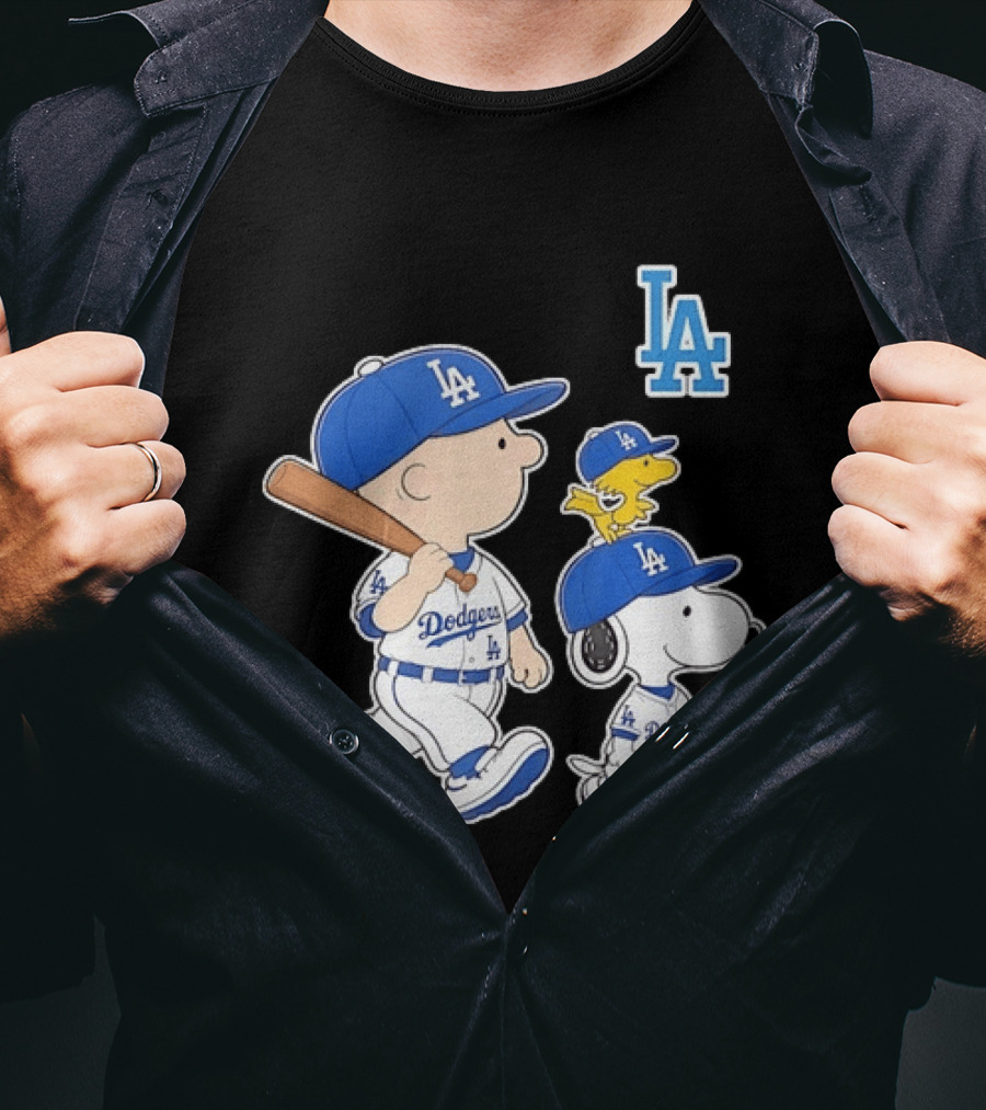 Woodstock Charlie Brown And Snoopy Los Angeles Dodgers Baseball T-Shirt