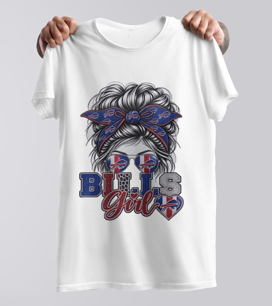 Buffalo Bills Girl Messy Bun Sunglasses BILLS Girl T-Shirt