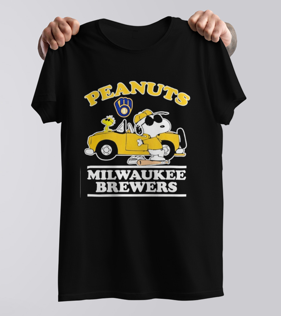 Peanuts Snoopy Woodstock Driving Milwaukee Brewers Baseball T-Shirt