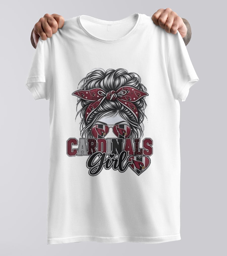 Cardinals Girl Messy Bun Bandana Sunglasses Football T-Shirt