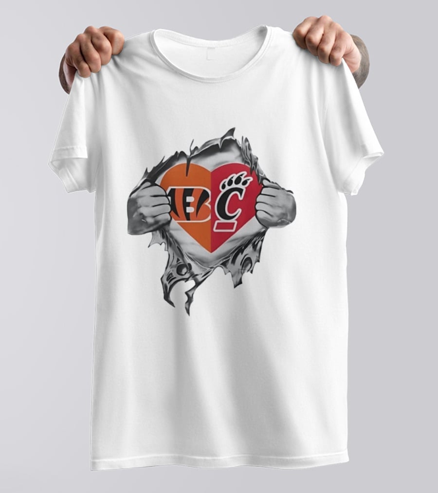 Cincinnati Bengals Bearcats Heart Logo Mashup T-Shirt