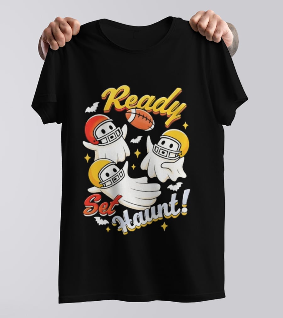 Ready Set Haunt Ghosts Football Helmet Halloween T-Shirt
