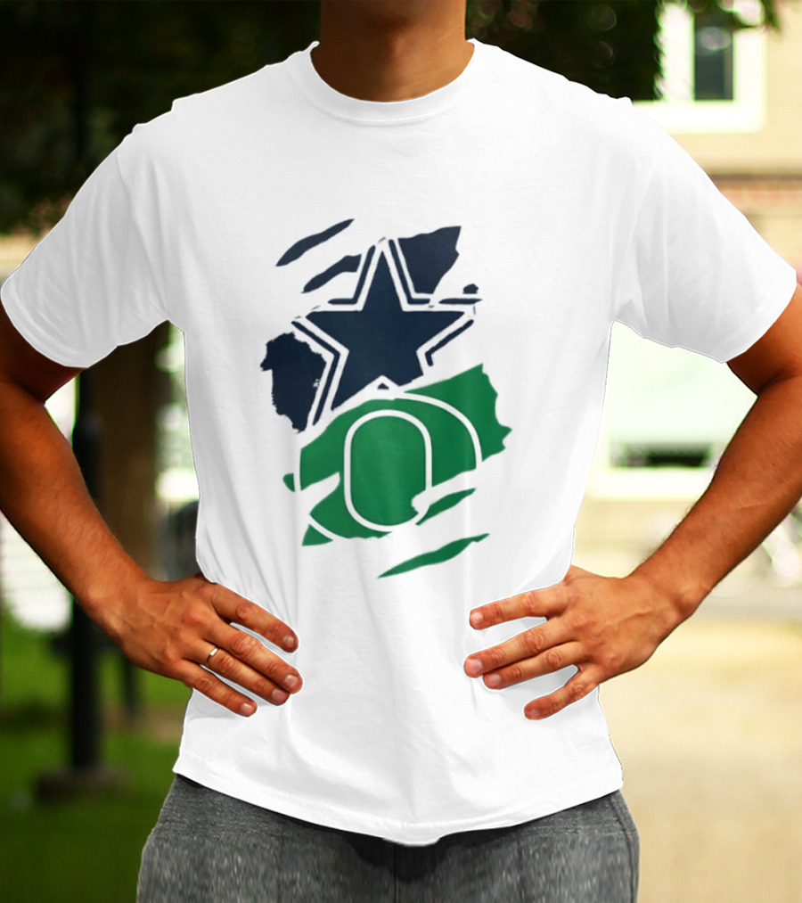 Dallas Cowboys Star And Oregon Ducks O Ripped Team Logos T-Shirt