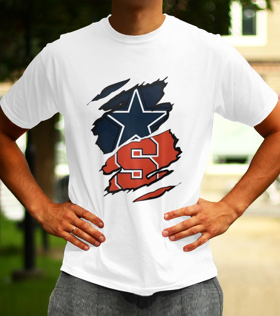 Dallas Cowboys Star And Syracuse Orange Torn Fabric T-Shirt