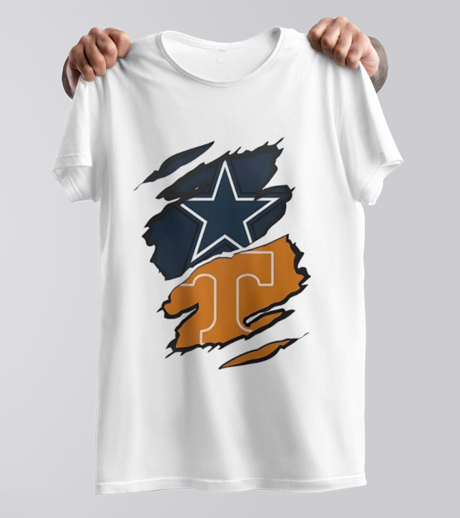 Dallas Cowboys Star Tennessee Volunteers Logo Ripped Effect T-Shirt