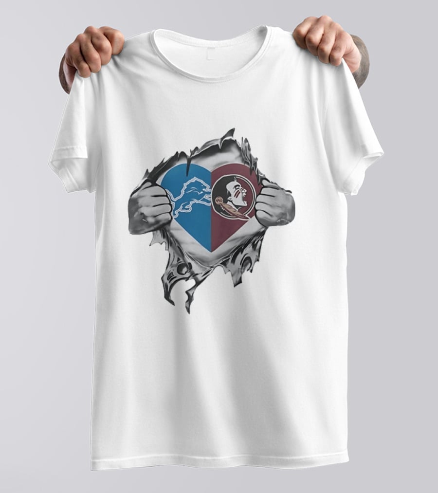 Detroit Lions Florida State Seminoles Heart Combined Fan Spirit T-Shirt
