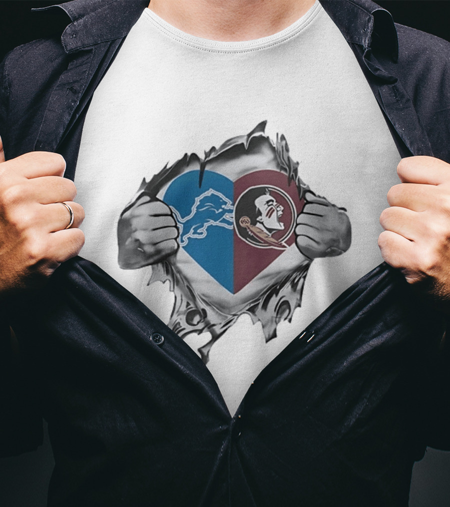 Detroit Lions Florida State Seminoles Heart Combined Fan Spirit T-Shirt