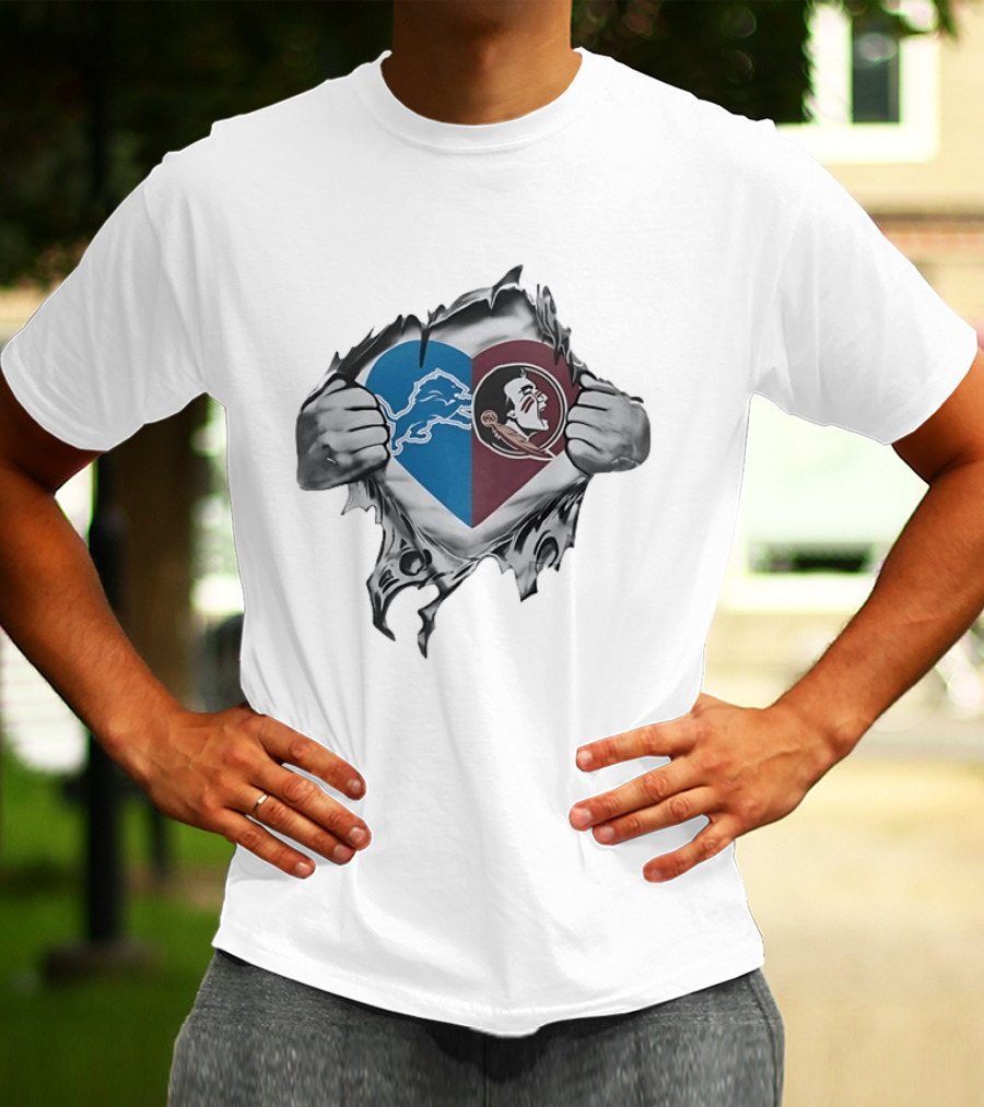 Detroit Lions Florida State Seminoles Heart Combined Fan Spirit T-Shirt