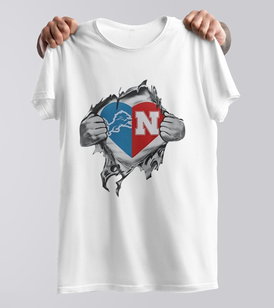 Detroit Lions Nebraska Cornhuskers Heart Logo Fan T-Shirt