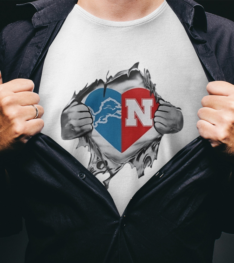 Detroit Lions Nebraska Cornhuskers Heart Logo Fan T-Shirt