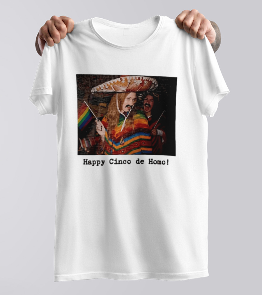 Happy Cinco De Homo Rainbow Poncho Sombrero Pride Celebration T-Shirt