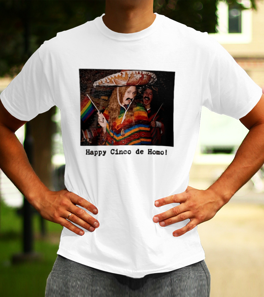 Happy Cinco De Homo Rainbow Poncho Sombrero Pride Celebration T-Shirt