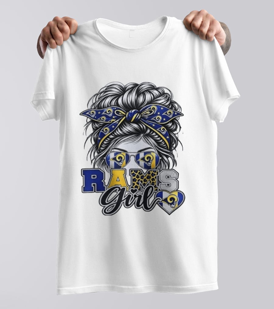 Rams Girl Messy Bun Bandana Sunglasses Fan T-Shirt