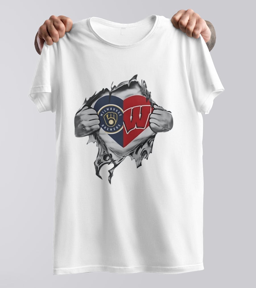 Milwaukee Brewers Wisconsin Badgers Heart T-Shirt