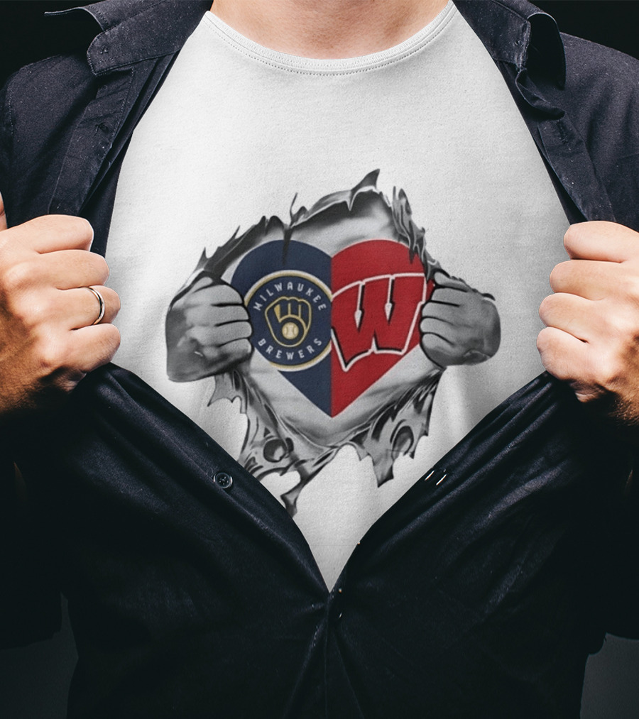 Milwaukee Brewers Wisconsin Badgers Heart T-Shirt