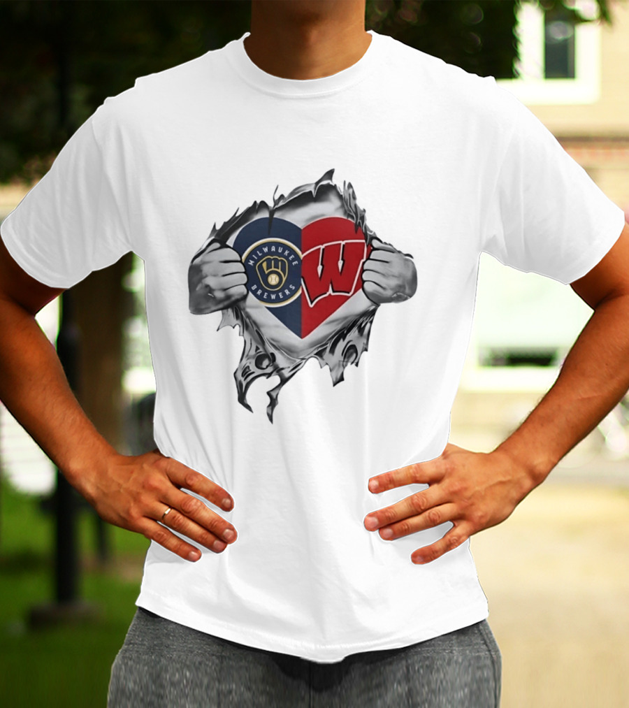 Milwaukee Brewers Wisconsin Badgers Heart T-Shirt