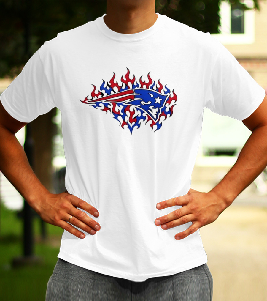 New England Patriots Flaming Blue And Red Sports Team T-Shirt