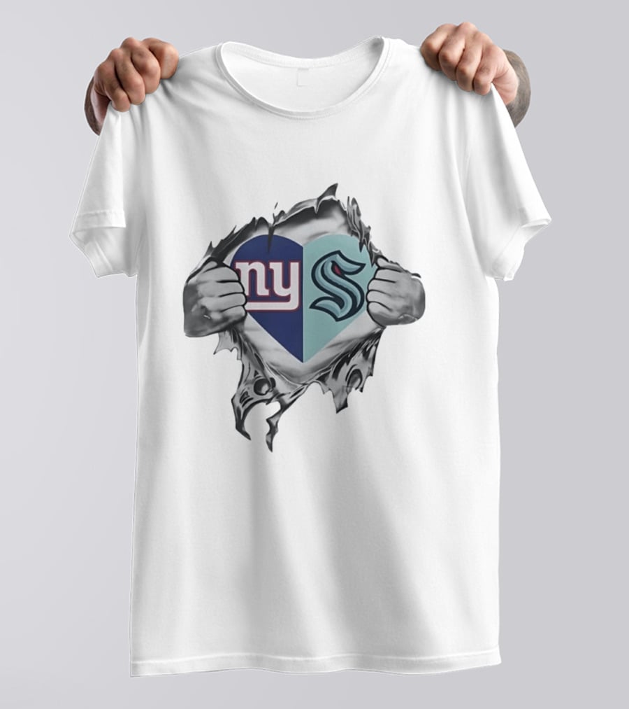 New York Giants Seattle Kraken Fan Heart Fusion T-Shirt