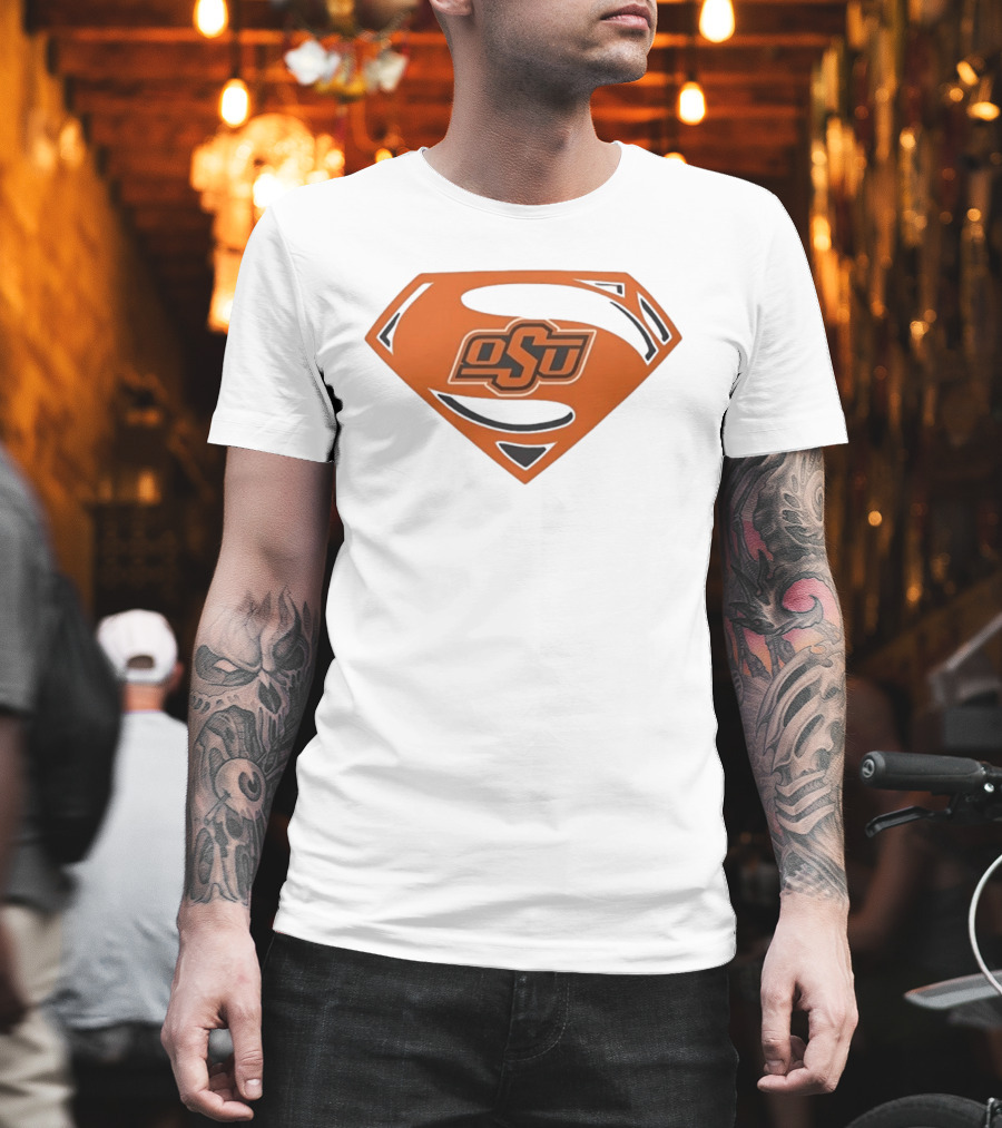 Oklahoma State University OSU Superman Emblem Orange T-Shirt