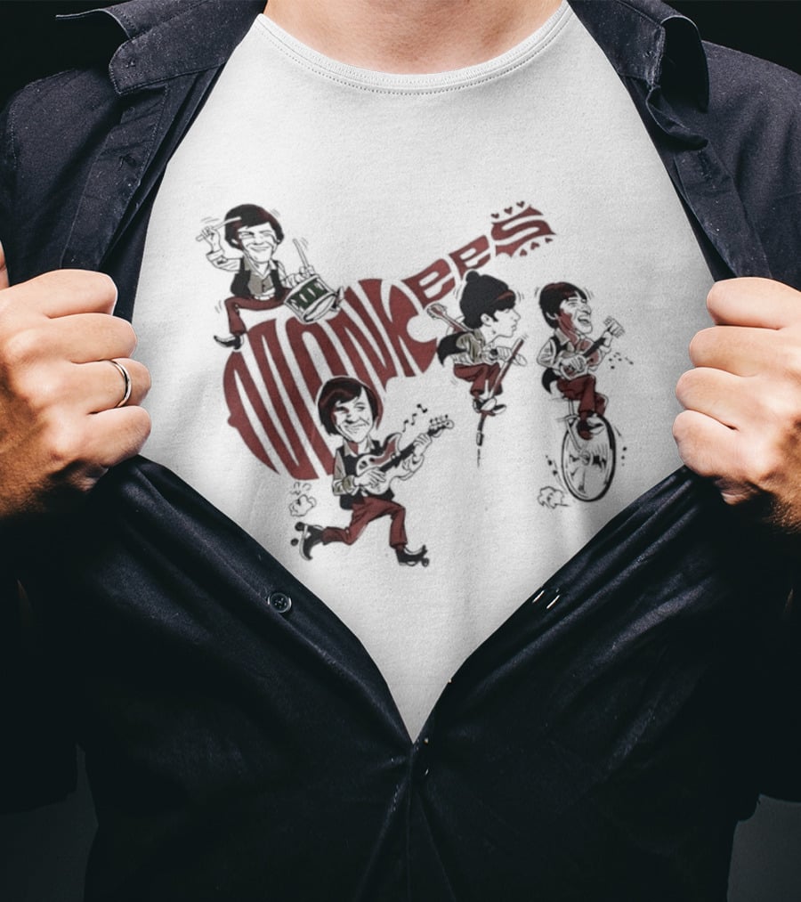 The Monkees Cartoon Band Members Davy Jones Micky Dolenz Mike Nesmith Peter Tork T-Shirt
