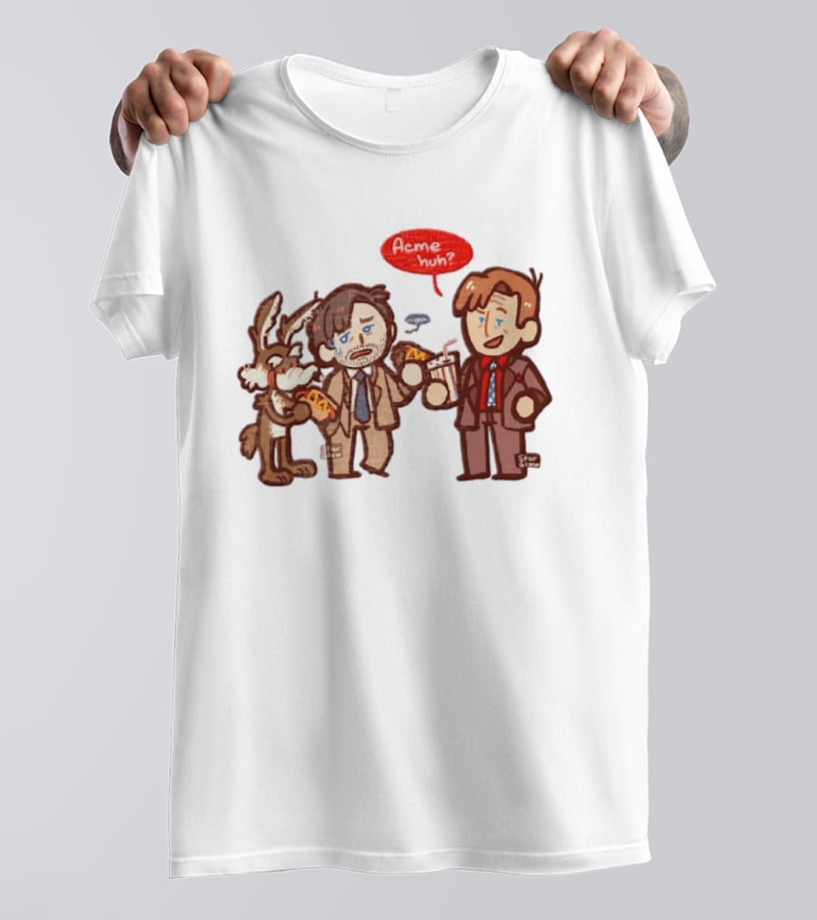 Wile E Coyote Saul Goodman Jimmy McGill Acme Huh Yeah Pizza Milkshake Cartoon Character Collaboration T-Shirt
