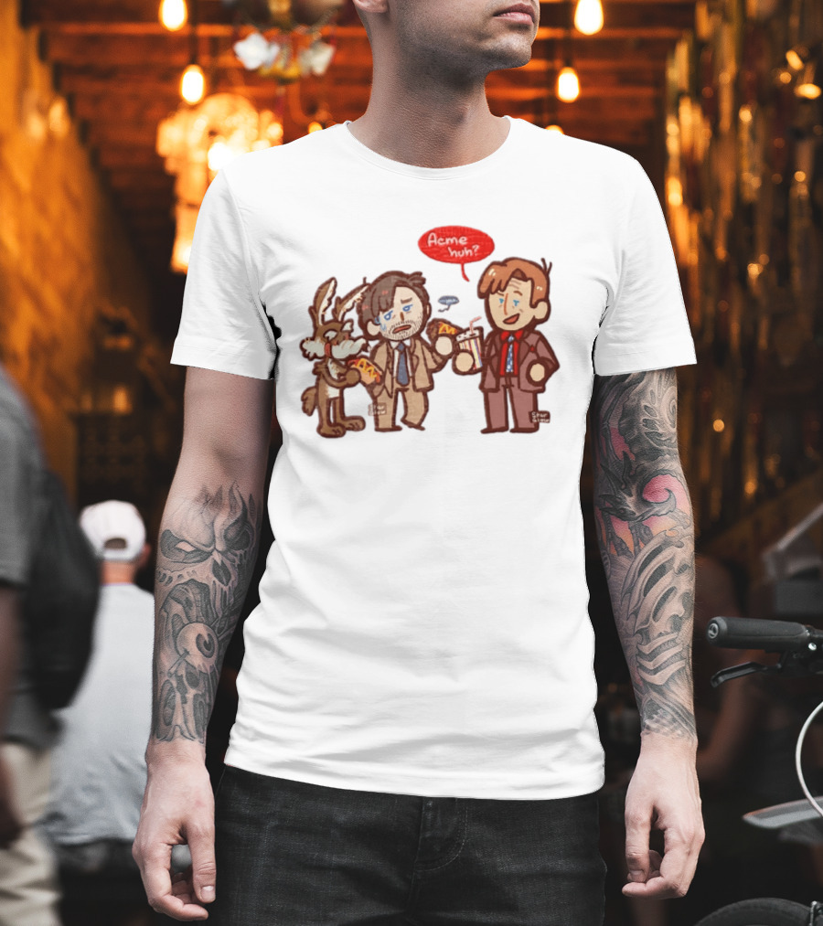 Wile E Coyote Saul Goodman Jimmy McGill Acme Huh Yeah Pizza Milkshake Cartoon Character Collaboration T-Shirt
