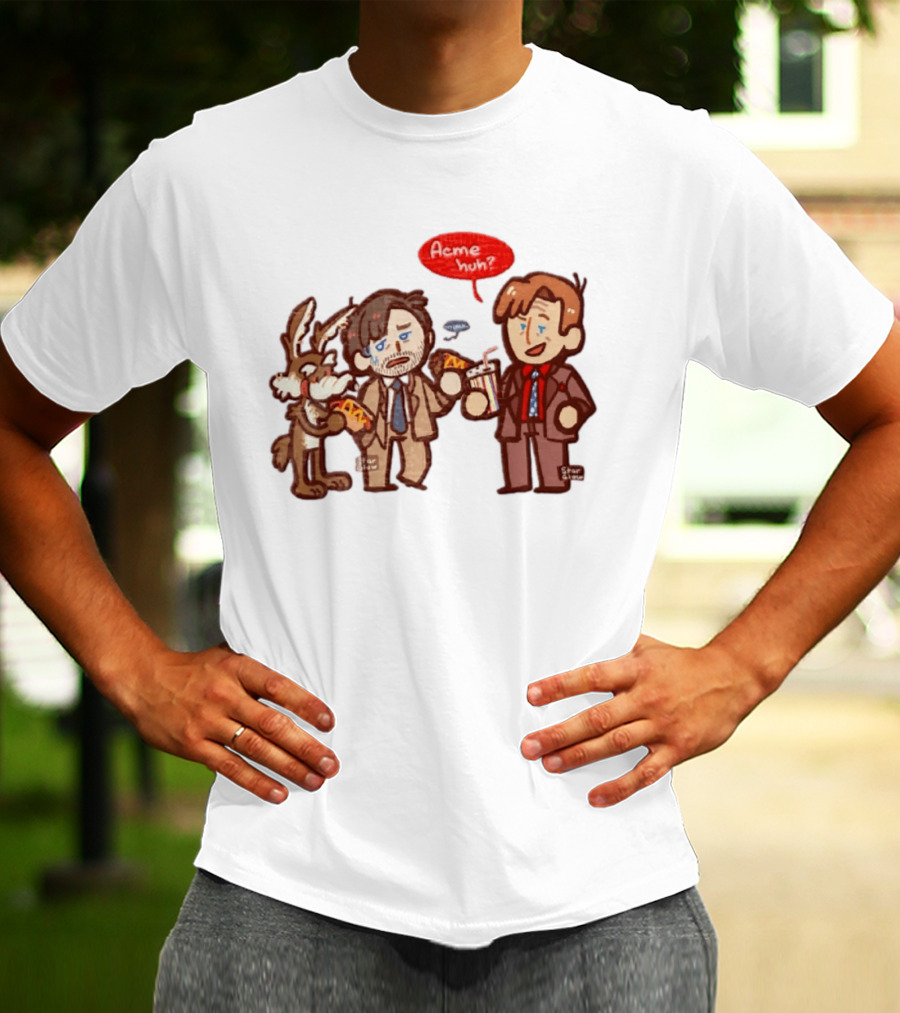 Wile E Coyote Saul Goodman Jimmy McGill Acme Huh Yeah Pizza Milkshake Cartoon Character Collaboration T-Shirt