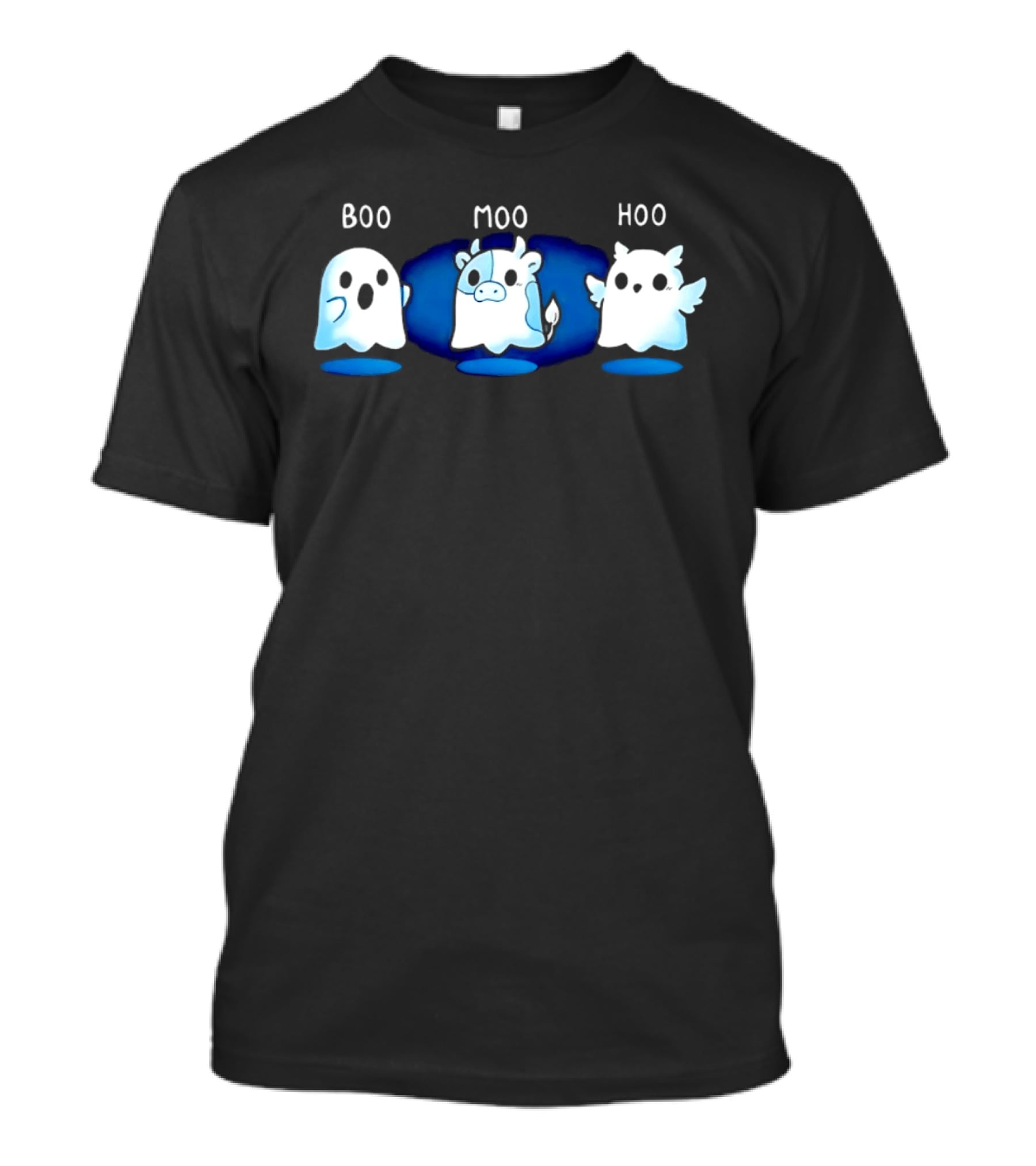 Boo Moo Hoo Halloween Ghost Cow And Owl Fun T-Shirt