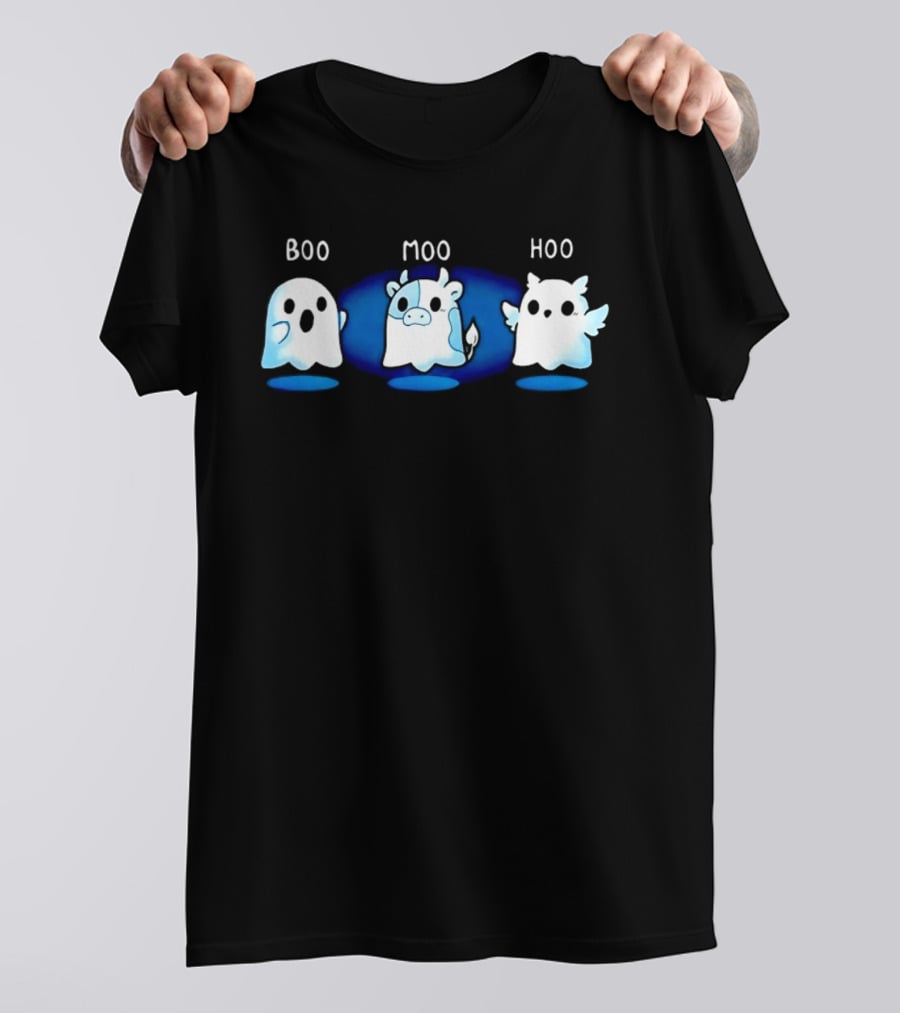 Boo Moo Hoo Halloween Ghost Cow And Owl Fun T-Shirt