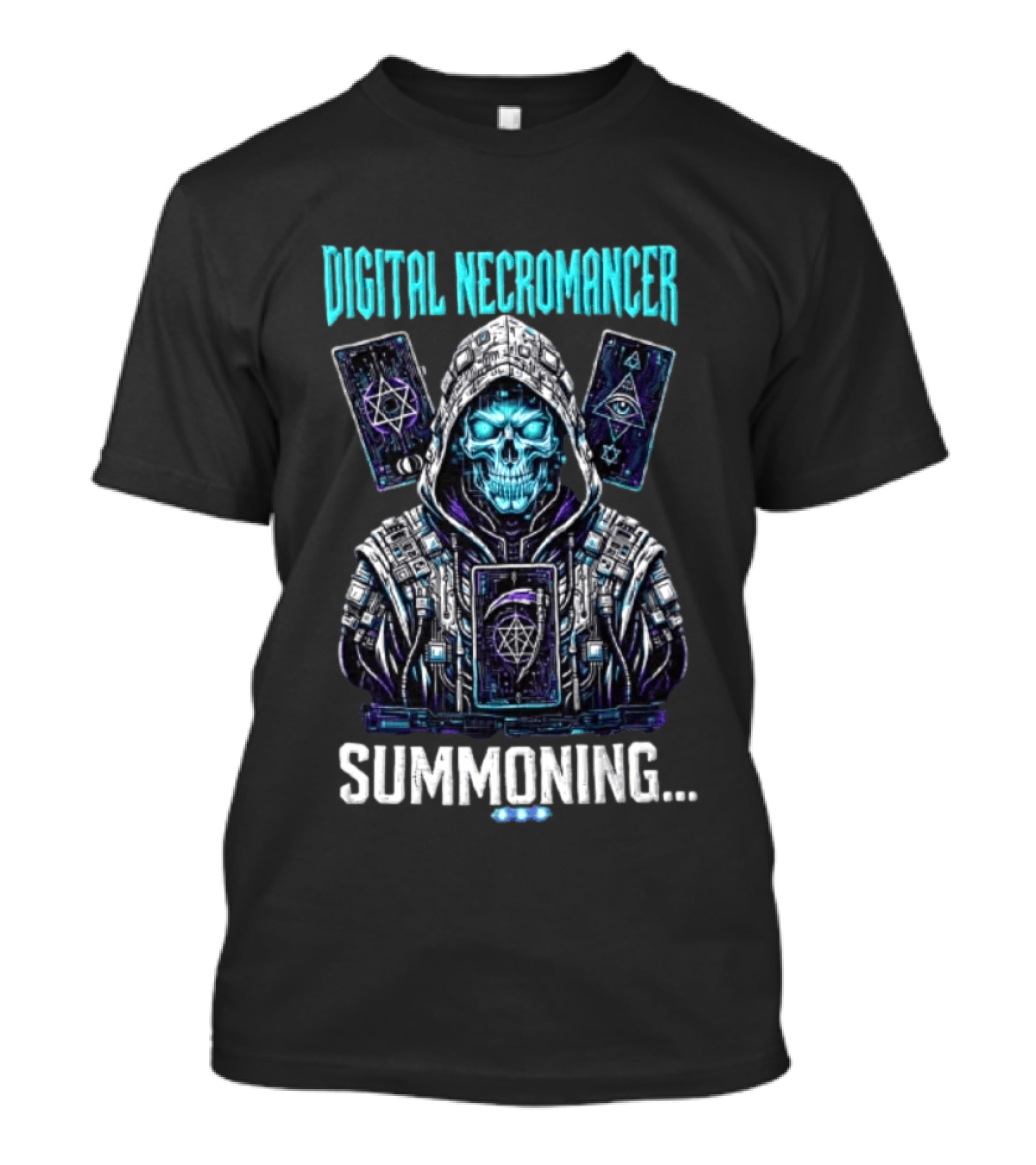 Digital Necromancer Summoning Cyber Skull Tarot Cards T-Shirt