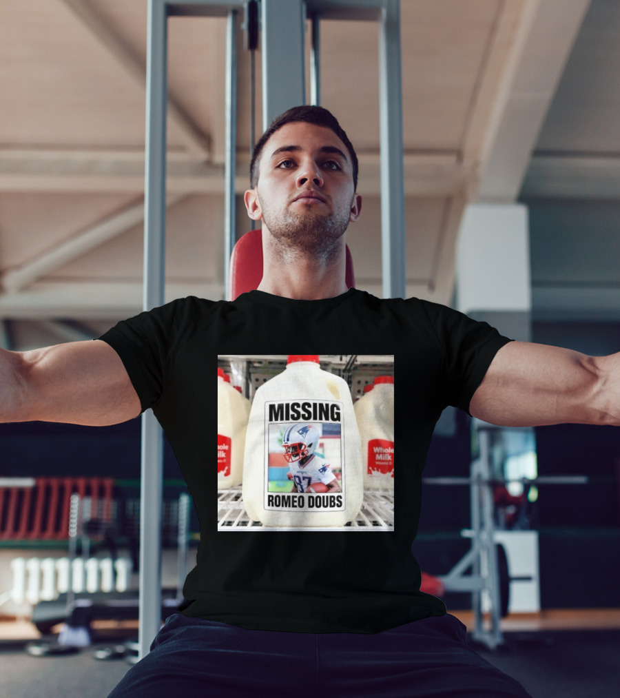 Missing Romeo Doubs Football Milk Carton With Patriots Helmet Image T-Shirt