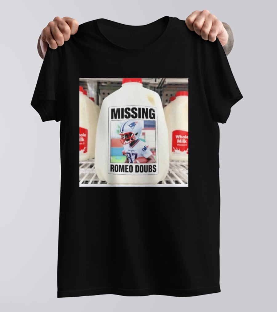 Missing Romeo Doubs Football Milk Carton With Patriots Helmet Image T-Shirt
