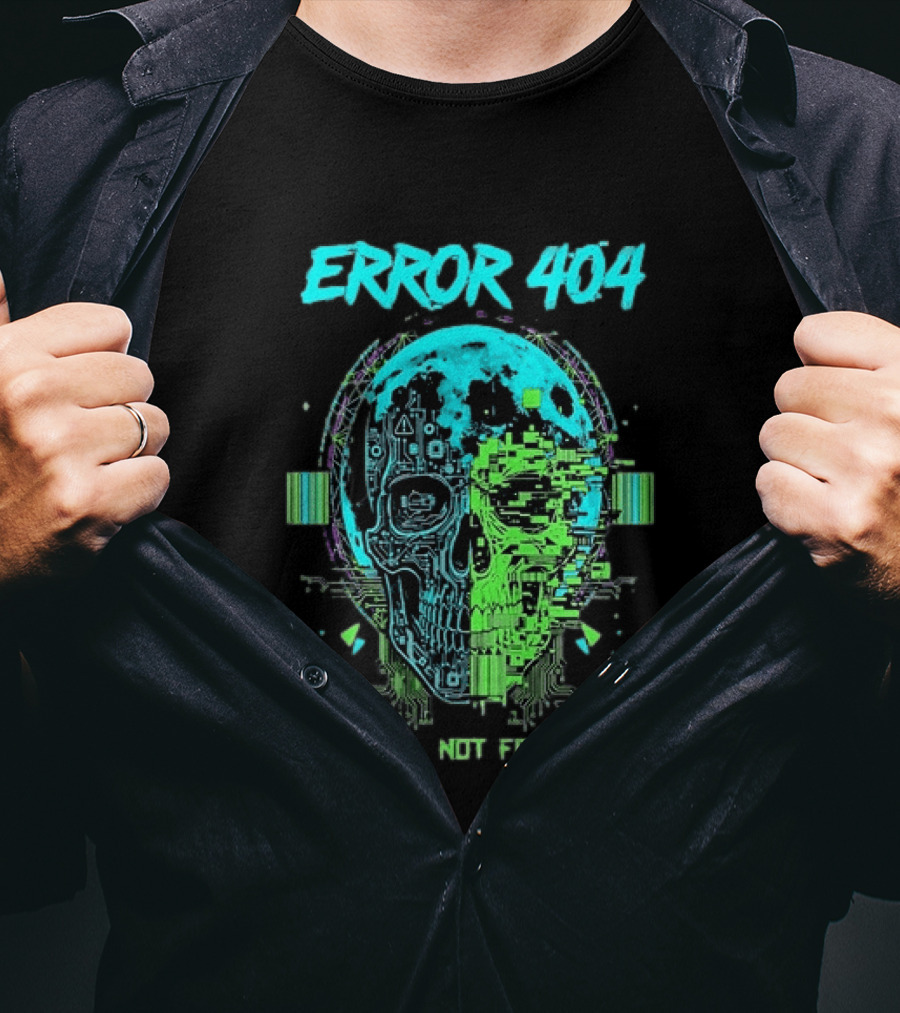 Error 404 Soul Not Found Cyber Skull Glitch Retro Tech Aesthetic T-Shirt