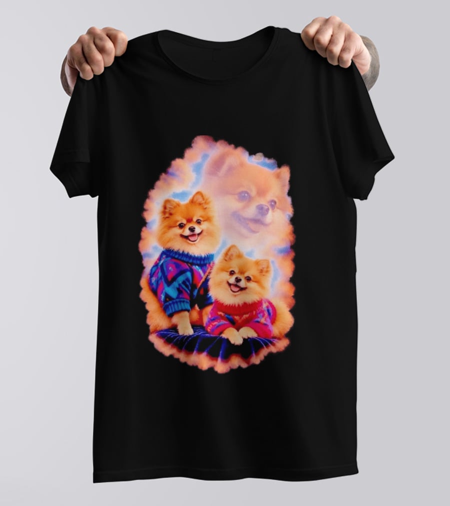 Pomeranian Puppies Cozy Sweaters Neon Pastel Vibe T-Shirt