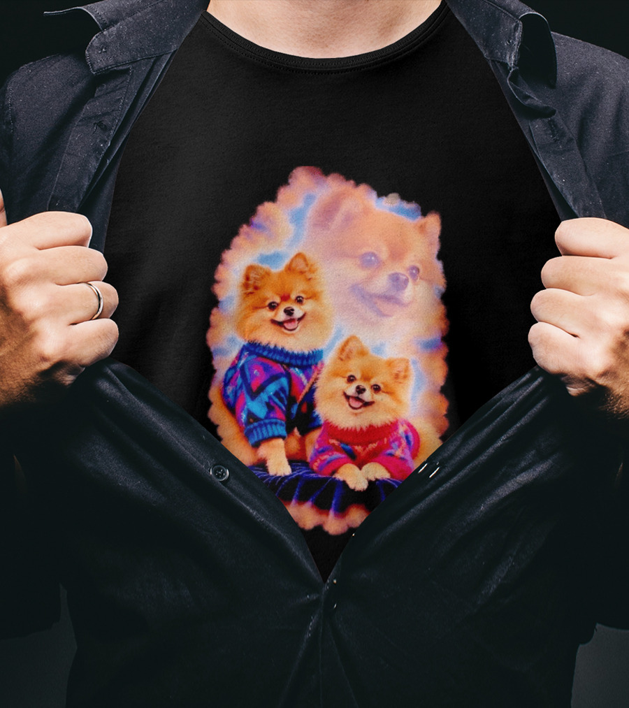 Pomeranian Puppies Cozy Sweaters Neon Pastel Vibe T-Shirt